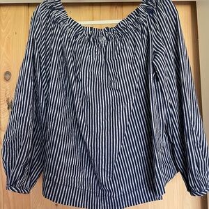 Navy & White Stripe Off-the-Shoulder Top – Linen Blend